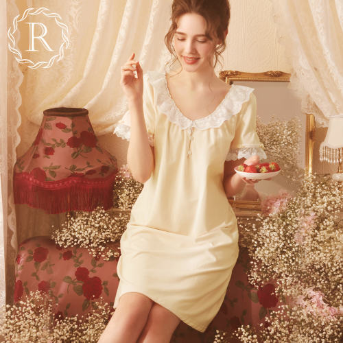 RoseTree公主风睡裙女夏季薄款短袖纯棉可爱蕾丝甜美性感宫廷睡衣 129.0元