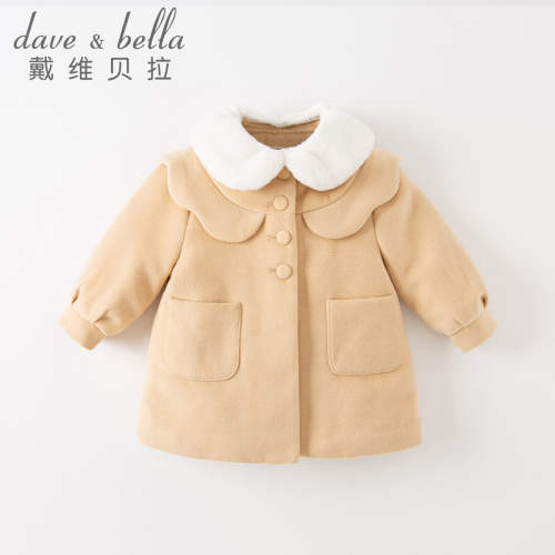 戴维贝拉童装儿童外套新款冬装女童宝宝上衣小童婴儿夹棉毛呢大衣
