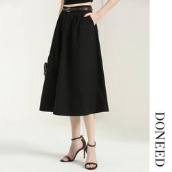 春秋装优雅可拆卸飘带工字褶女式a字中长款半身裙79元