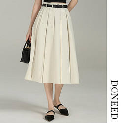 春秋装优雅可拆卸飘带工字褶女式a字中长款半身裙79元