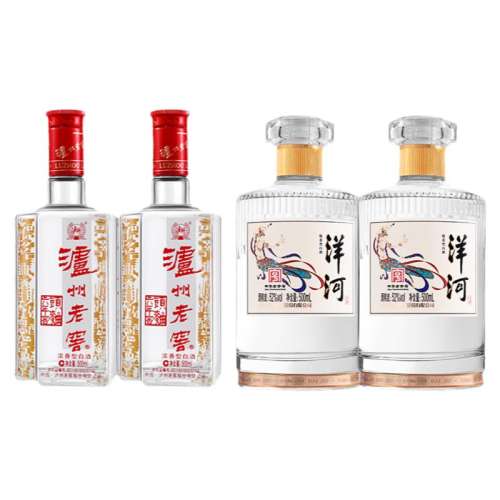 百亿补贴:泸州老窖 六年窖头曲酒双瓶 洋河老字号双瓶 52度500ml 258