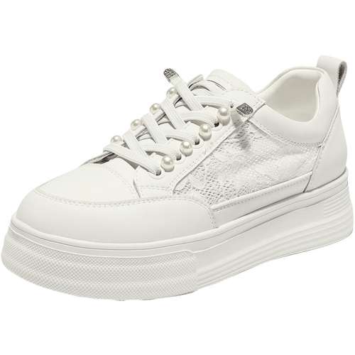 百亿补贴:白色 34 森达小香风小白鞋女2024夏新珍珠网面透气厚底运动