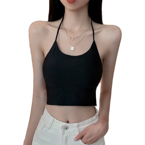 聚划算:黑色 均码 挂脖美背背心文胸一体内衣女小胸聚拢遮副乳裹胸外