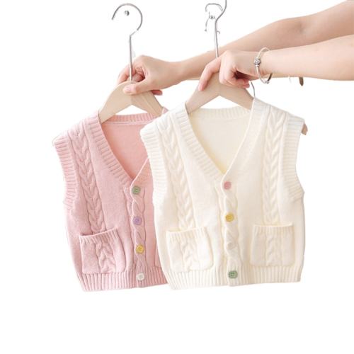 聚划算:01粉色 80cm 女童麻花背心2024秋装新款婴儿童洋气毛衣马甲女