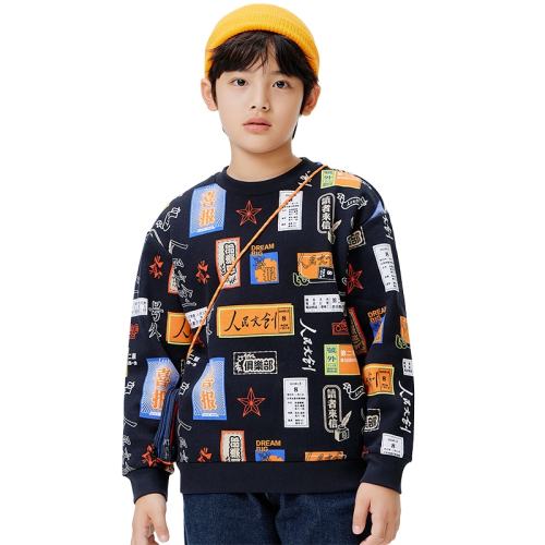聚划算：黑红色调00396 140cm 巴拉巴拉童装男童长袖卫衣儿童秋冬装中童圆领套头上衣印花时尚潮 189.6元拍4件(合47.4元/件)