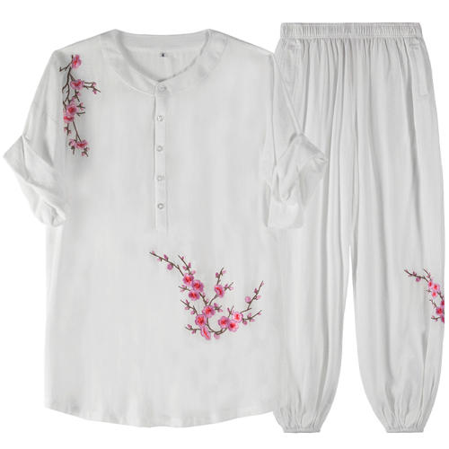 梅花刺绣（白色） XS 古韵中华夏季短袖亚麻棉太极服 168.3元