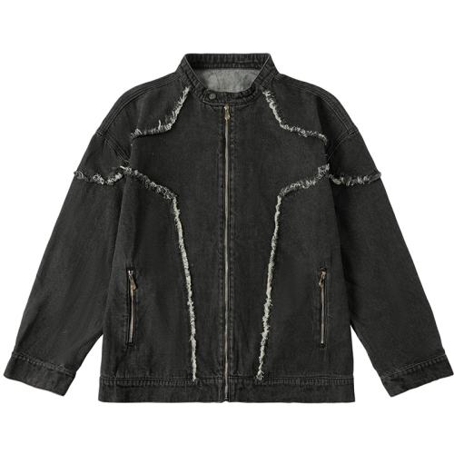 牛仔黑[现货] 4XL 复古高街N－MAX毛边拼接牛仔外套 517.86元拍2件(合258.93元/件)