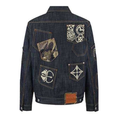 牛仔蓝 S EVISU 2025年春季新品 男士织锦贴布时尚潮流运动牛仔短款外套 2999.1元