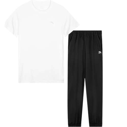 【速干套装】7105-1纯净白+基础黑/层云灰 130cm 安踏儿童运动套装男款速干两件套 128.2元