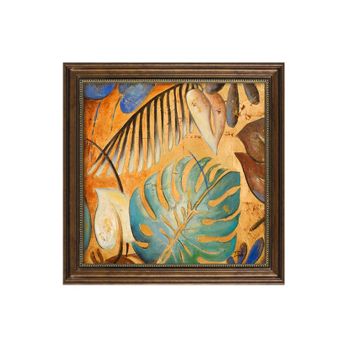 龟背竹-A 皮纹膜画面【经典皮纹肌理，防潮易打理】 40*40cm 复古棕框【欧美经典画框】 卧室美式房间墙面装饰画 实付49.37元