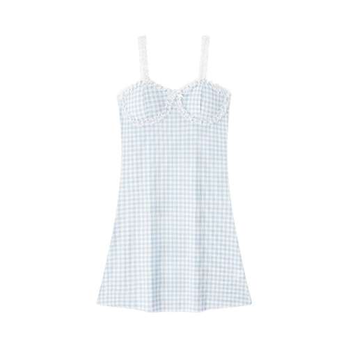 水雾蓝【带胸垫】 160(M) BE带胸垫纯欲蕾丝睡裙女夏冰丝 84.15元