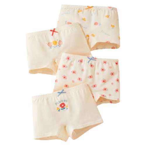 春日花卉-4条装 110cm 爱贝迪拉纯棉女童平角内裤不夹PP 实付17元