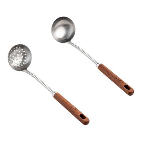 316L小汤勺【乌檀木柄】 onlycook 316不锈钢小汤勺漏勺 28.9元