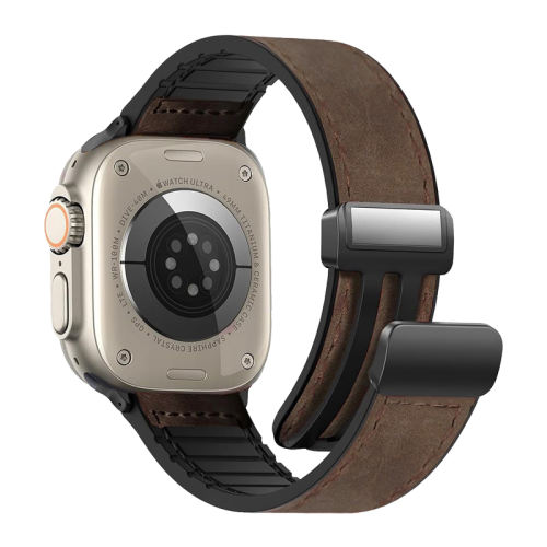 iWatch 7/8/9 45mm 深棕色 新款疯马皮硅胶磁吸iwatch表带 实付27.12元