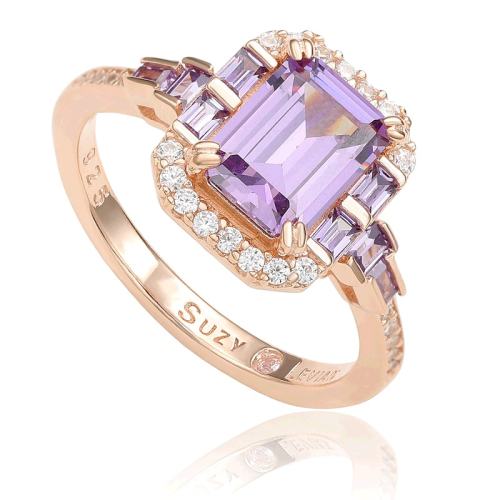 紫色的 US 5 自营Suzy Levian 玫瑰纯银紫色紫水晶祖母绿切割立方体订婚戒指 - 1068.89元(需88VIP 95折)