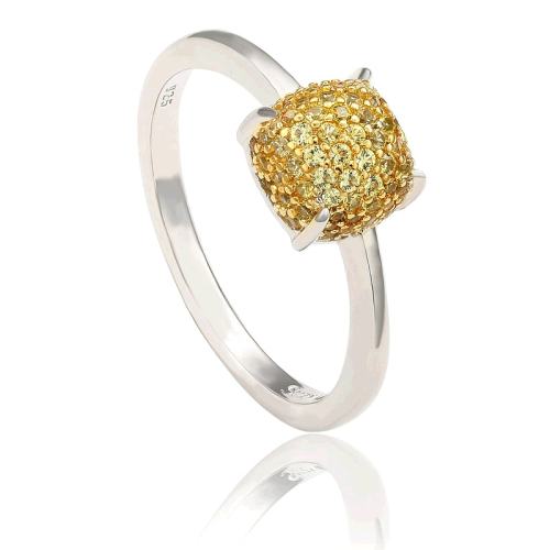 黄色的 US 5.5 自营Suzy Levian 纯银黄色蓝宝石和钻石口音密钉球顶戒指 - 黄色 1913.92元(需88VIP 95折)
