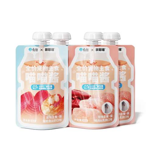 混合口味90g*4袋（三文鱼，鸡肉口味各2袋） 360g 有鱼喵喵酱主食猫条餐包猫罐头 18.9元(需88VIP 95折)