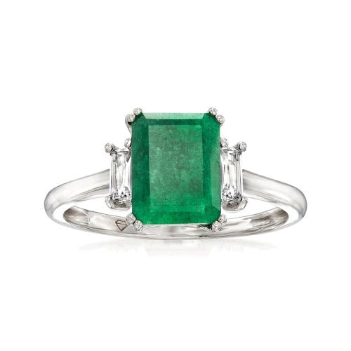 ��ɫ US 6 ��Ӫ Ross-Simons Emerald Ring With . White Topaz in Sterling