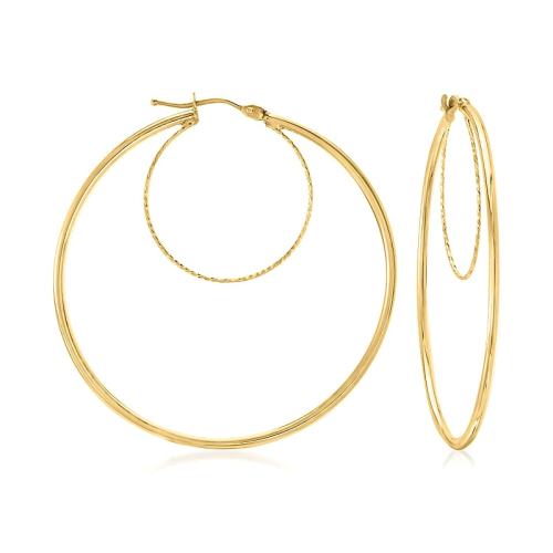 ��ɫ One Size ��Ӫ Ross-Simons ����� 14kt �ƽ��������׹�˫Ȧ���� - ��ɫ