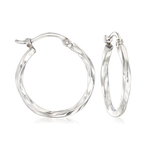 ��ɫ�� One Size ��Ӫ Ross-Simons 14kt White Gold Twist-Motif Hoop Earrings w