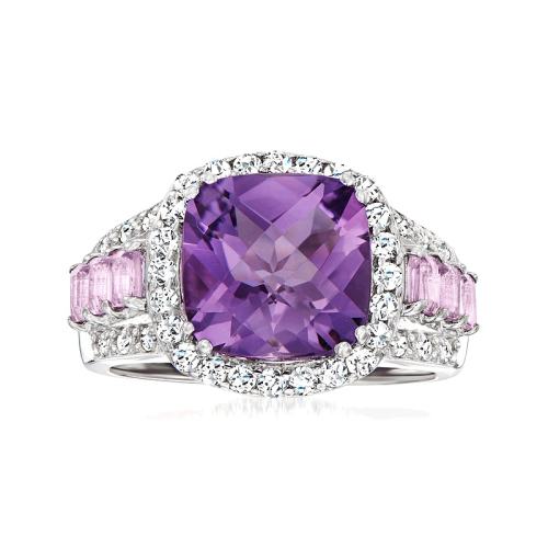 ��ɫ�� US 7 ��Ӫ Ross-Simons Amethyst and . White Topaz Ring With Diamon