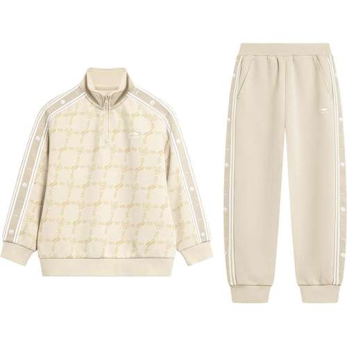 聚划算：海岸灰满印 110cm 李宁童男女同款套头无帽卫衣套装 308元