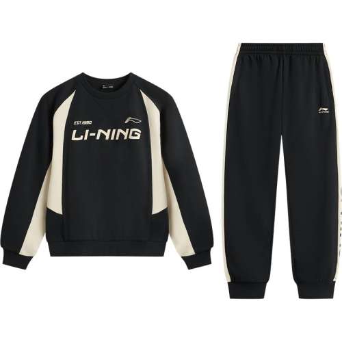 聚划算：黑色/黑色（加绒） 110cm 李宁童男女同款套头无帽卫衣套装 278元