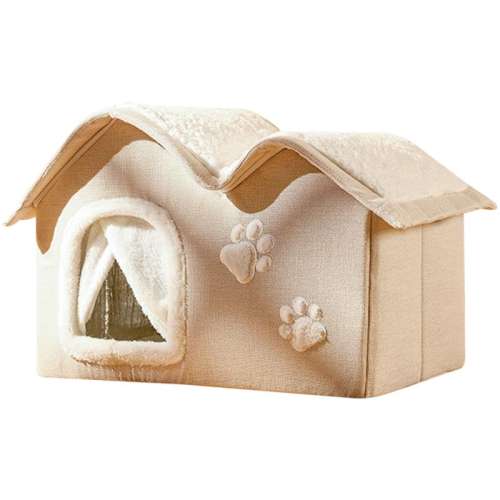 米白色-双顶房子窝 M号-45*37*39cm【建议10斤宠物适用】 猫窝四季通用封闭式猫屋猫咪冬季保暖猫房子猫床宠物冬天睡觉狗窝 70元