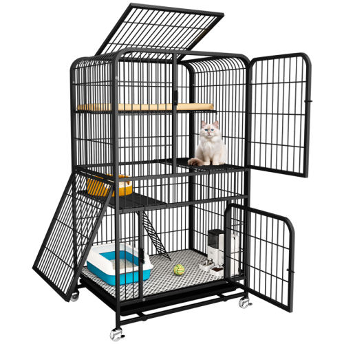 一代折叠卡扣款●单层  【49*35*41】气质黑 基础套餐（4件套） 猫笼大空间室内猫别墅猫窝猫产房 21.25元