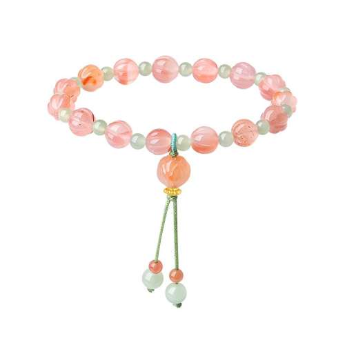 金镶玉莲花珠玛瑙手串 周大生黄金镶玉南红手串 530.4元