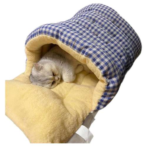 绿白格【睡袋猫窝】防风保暖 冬季优选（可拆洗）. 小号 48*30*20（敞开口）适用于8斤内（建议拍大） 热销款【四季通用】猫窝 可拆洗 17.4元