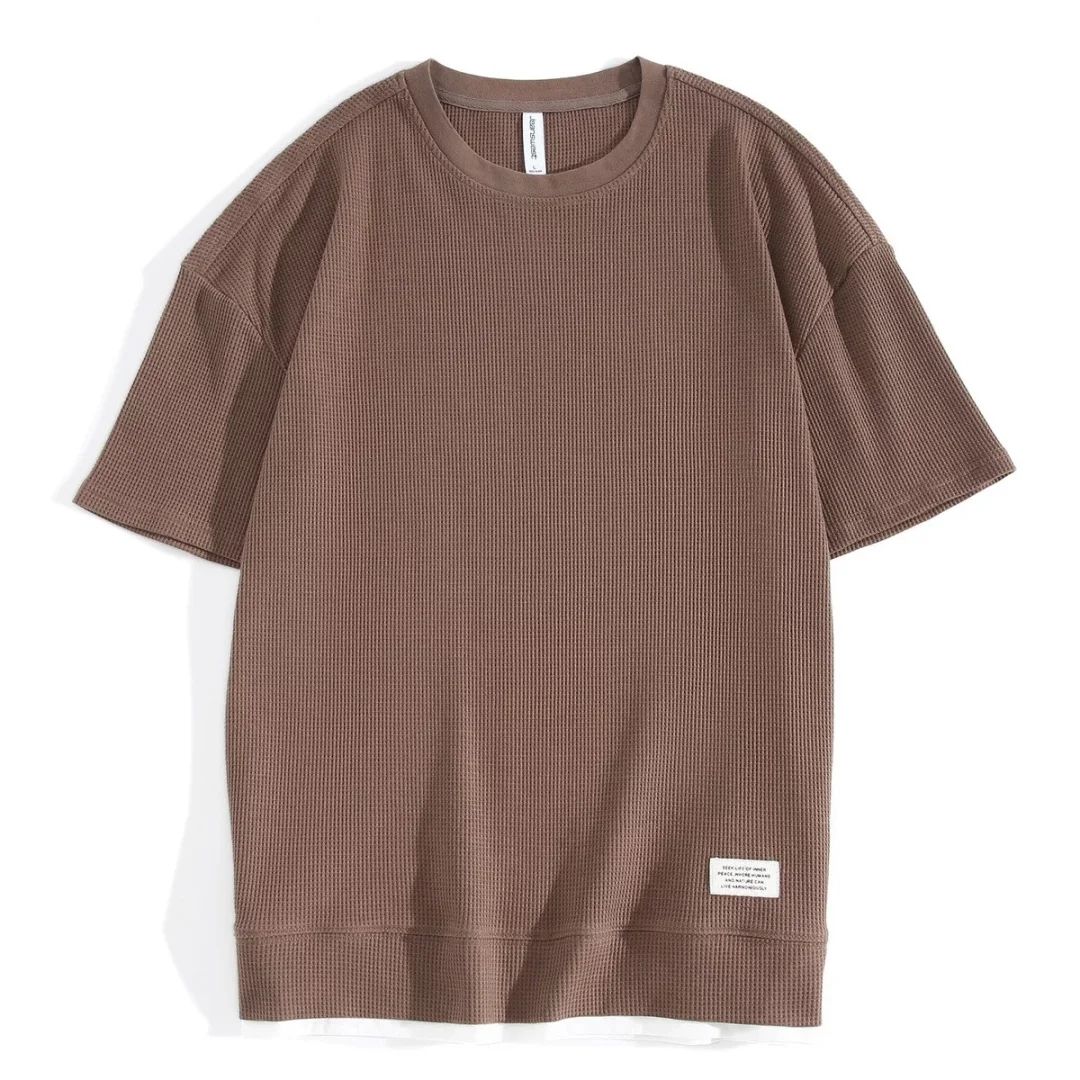 真维斯纯色男式短袖t恤华夫格落肩