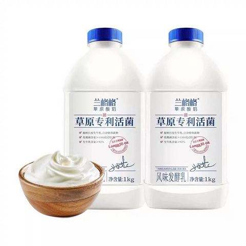 兰格格 草原活菌酸奶瓶装大桶发酵益生菌专利酸奶 1kg*2瓶