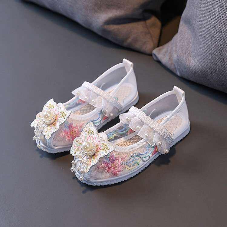 夏季款网鞋凉鞋中国风女童绣花鞋