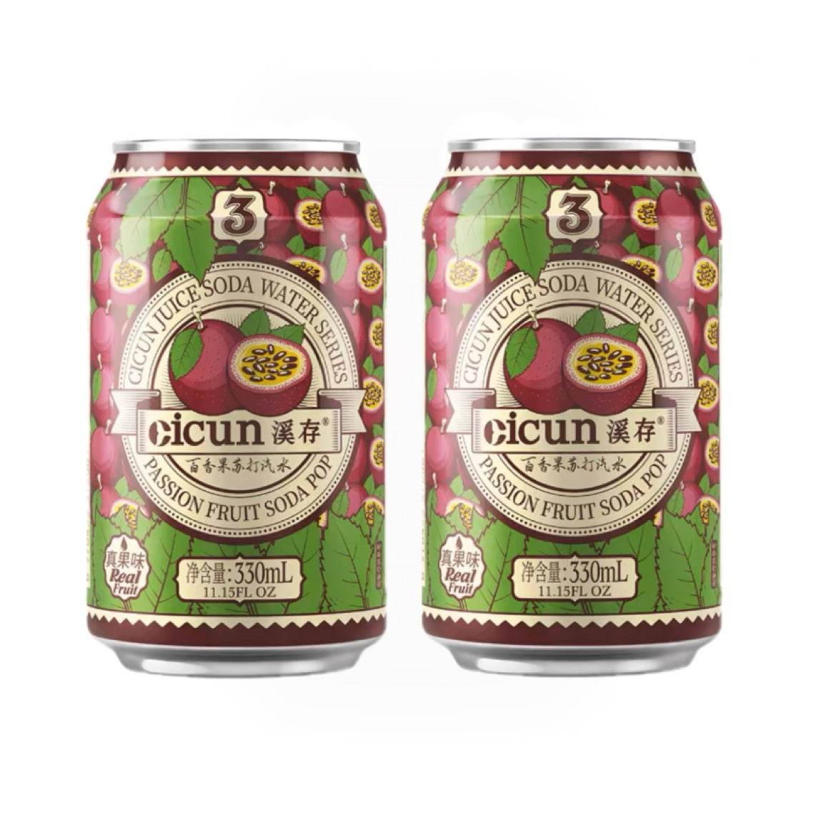 溪存 苏打真百香果味气泡水330ml*2罐