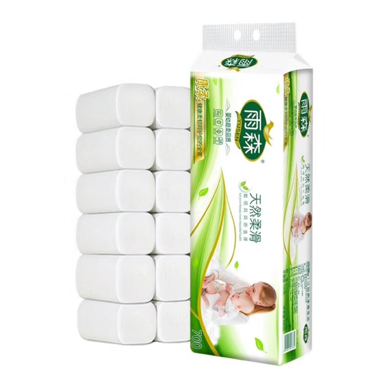 雨森（YUSEN）妇婴卷纸6层加厚卫生纸家用厕纸无芯卷纸 12卷700g