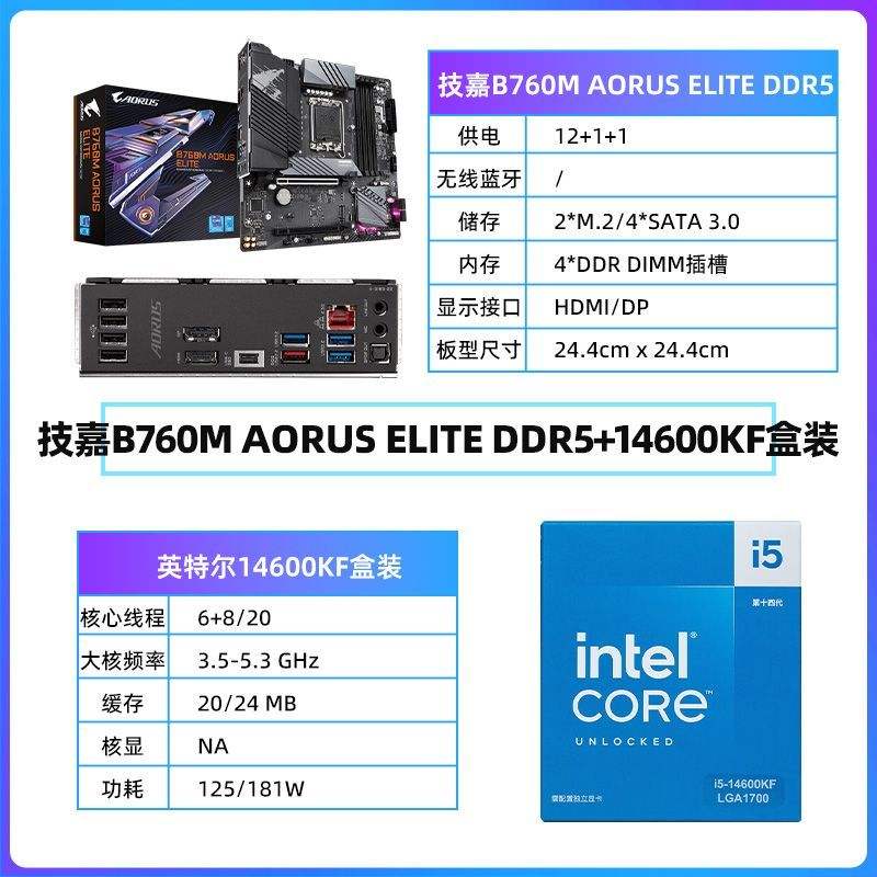 Ӣضi5 14600KFװB760M AORUS ELITEСD5CPUװ1845.9Ԫ