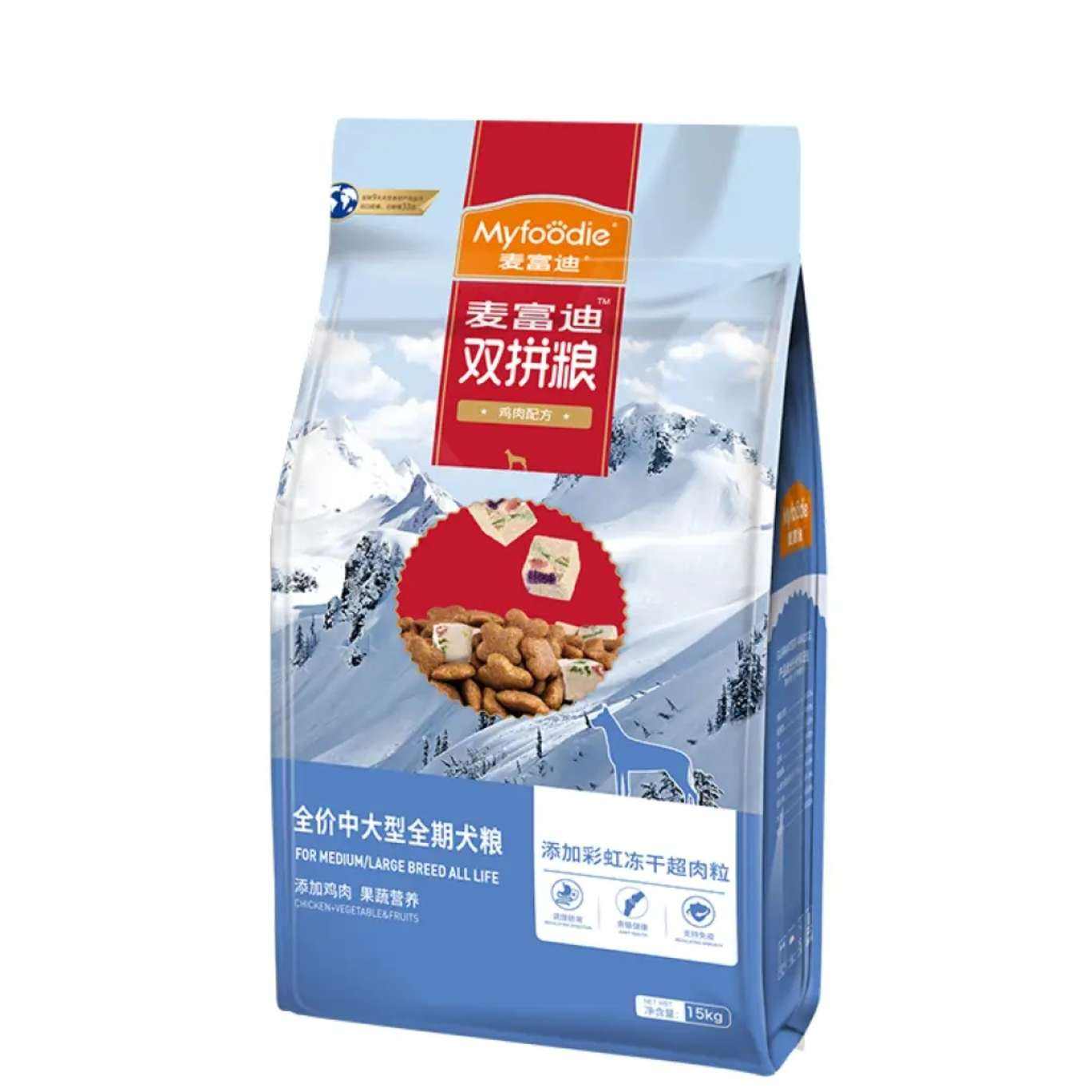 plus:麦富迪狗粮 超肉粒冻干双拼粮15kg 成犬中大型犬【原料透明】