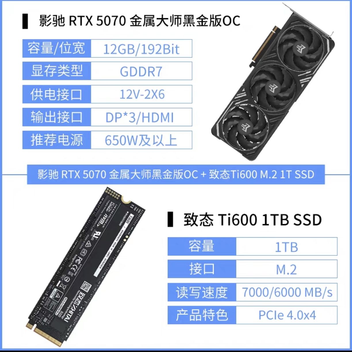 Ӱ GeForce RTX 5070 ʦڽOCԿ 12GB + ̬ TI600 SSD 1T 5049Ԫȯ