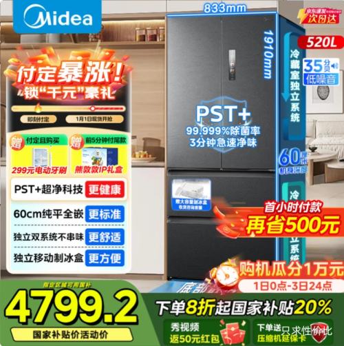 Midea/���� M60ϵ��520�� ��ʽ���� ���� BCD-520WUFPZM(E) �Ż�֤��