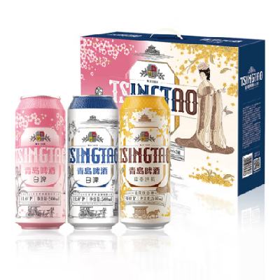 青岛啤酒 白啤+樱花+桂花500ml*10罐 礼盒装 赠福喜500ml*4罐 拍2件